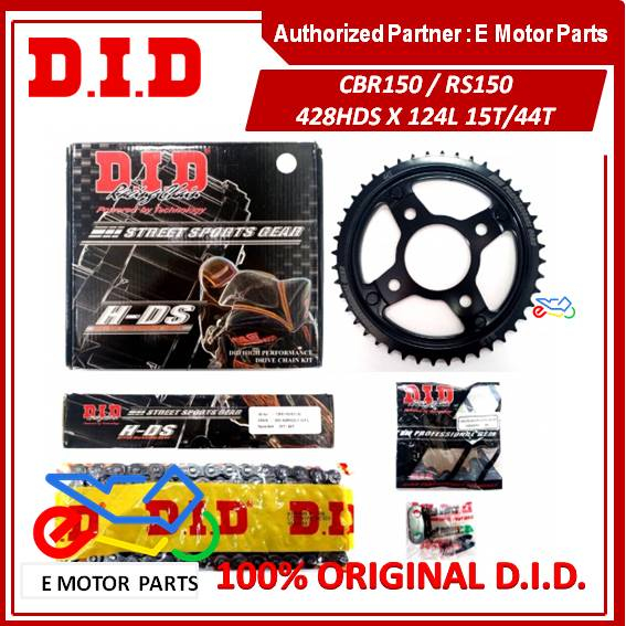 DID DID RS150 CBR150 ชุด SPROCKET RS150 ด้านหน้า 15T REAR 44T ชุดเกียร์ DEPAN HONDA 428HDS DID