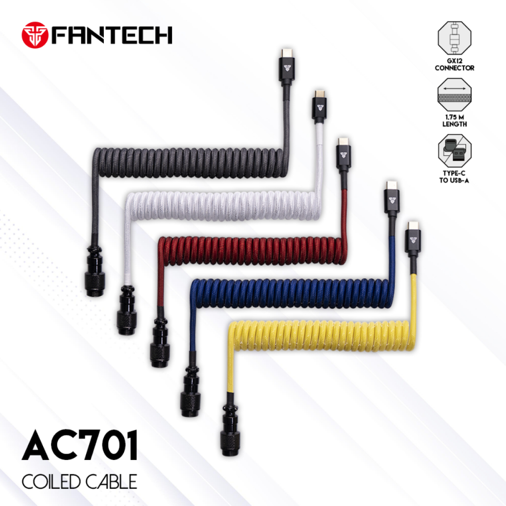 FANTECH สายขด AC701 สําหรับคีย์บอร์ดเชิงกล Type C Aviator Custom Coiled Cable GX12