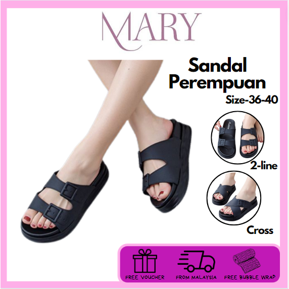 Mary-Fashion Platform Wedge Sandals รองเท้าแตะ Peep Toe กลางแจ้งสําหรับสุภาพสตรี Kasut Slipper Flat 