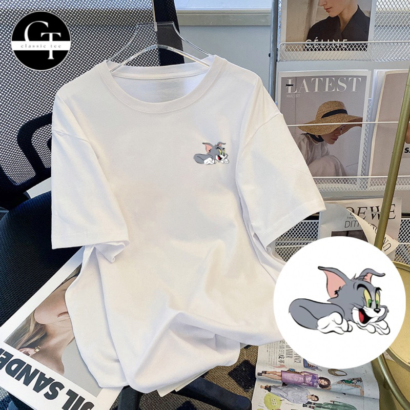 T0M & J3RRY เสื้อยืดผ้าฝ้าย 100% PRINTED GRAPHIC COUPLE/OVERSIZED/UNISEXevenT T T T T T T Tshirt 猫和F