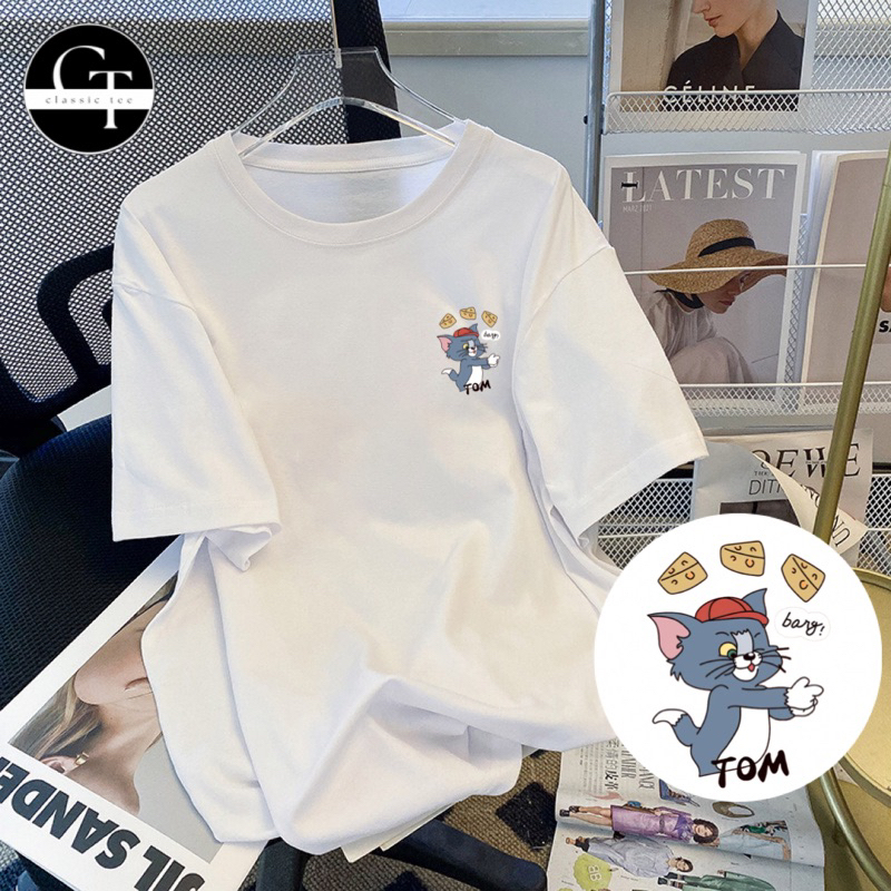 T0M & J3RRY เสื้อยืดผ้าฝ้าย 100% PRINTED GRAPHIC COUPLE/OVERSIZED/UNISEXevenT T T T T T T Tshirt 猫和F