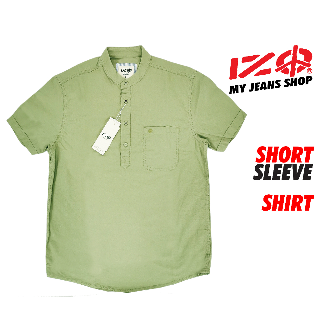 IZO เสื้อเชิ้ตแขนสั้นคอปกสําหรับผู้ชายพร้อมกระเป๋าและเย็บปักถักร้อย MSH 000047