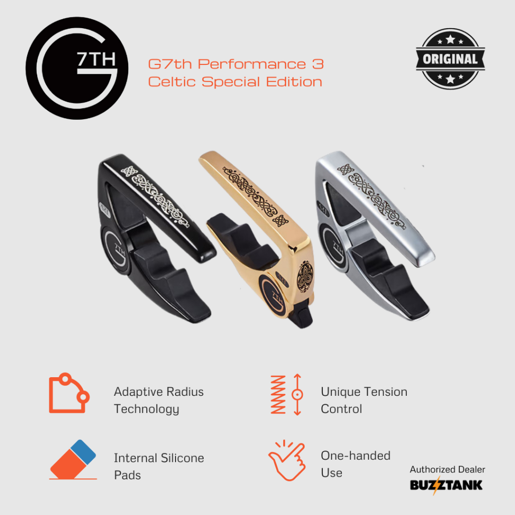 G7th G7 Performance 3 Celtic Gold Silver Black Special Edition Guitar Capo - สายเหล็ก