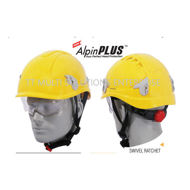 หมวกกันน็อค ALPINPLUS SAFETY WITH SAFETY SPECTACLES & SWIVEL RATCHAT HARNESS
