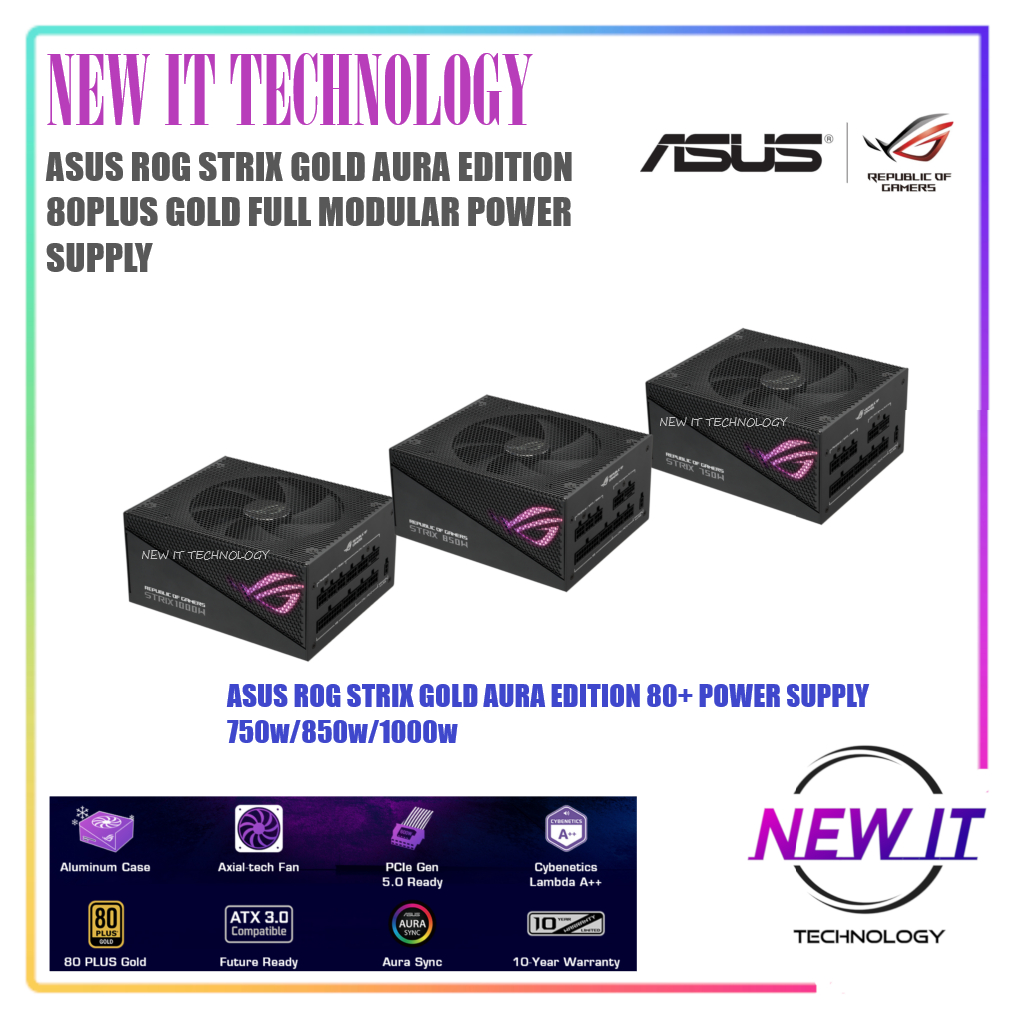 ASUS ROG STRIX 750w / 850w / 1000w / 1200w GOLD AURA EDITION 80PLUS GOLD FULL MODULAR PC DESKTOP POW
