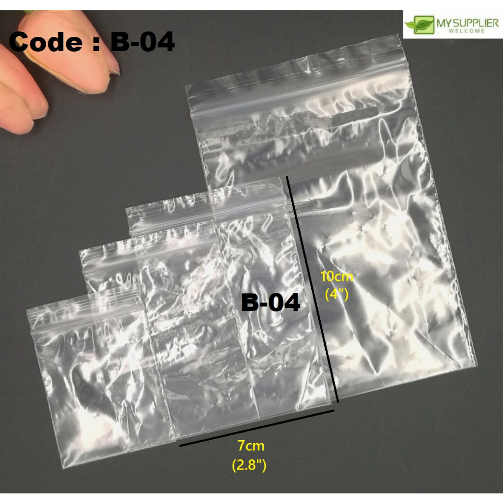 B-04 75g+-100pcs+- 3"(OPEN) X 4" (T) PE Plain Zipper Plastic Bag W7*L10cm