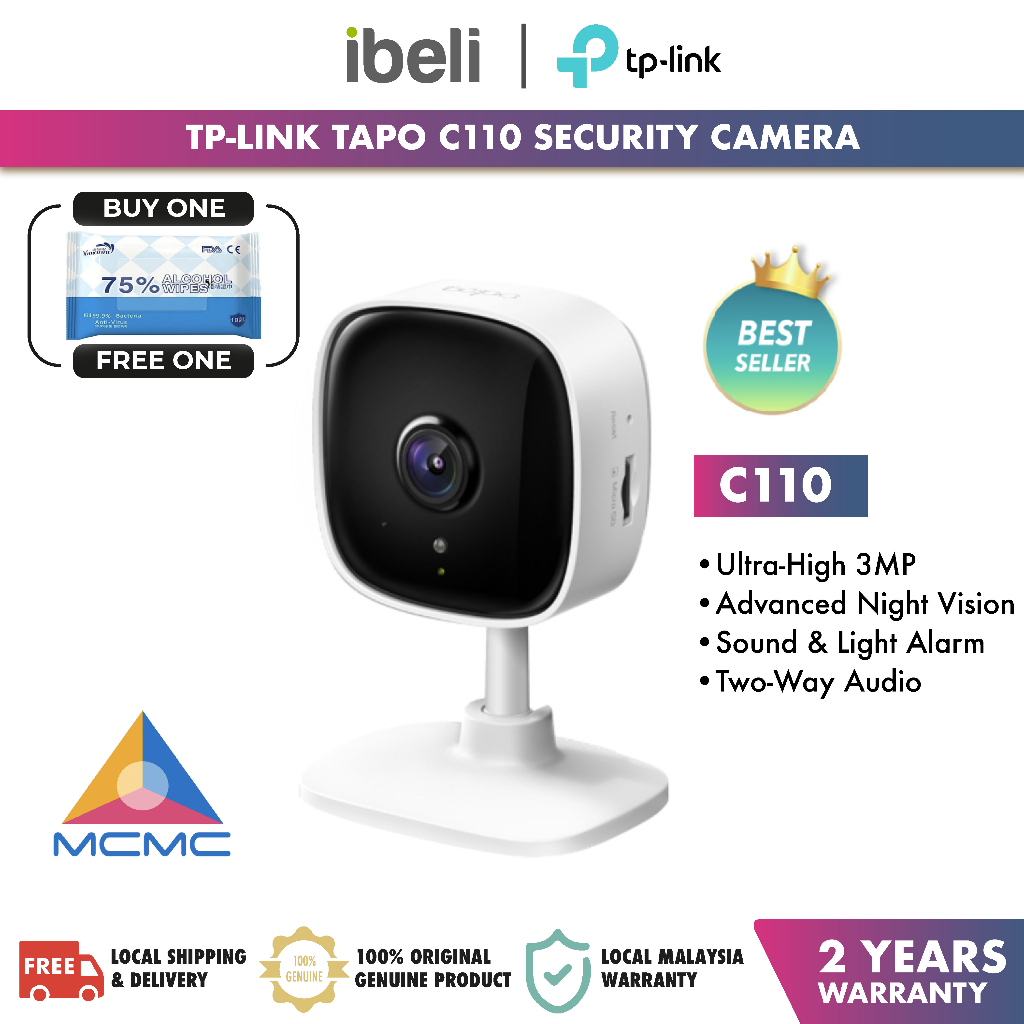 TP-LINK Tapo C110 Home Security กล้อง Wi-Fi 3MP Full HD ไร้สาย WiFi สมาร์ทการเฝ้าระวังความปลอดภัย IP