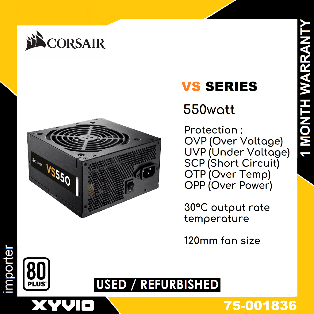 CORSAIR VS Series VS550 550watt UK Version PSU 80 PLUS® พาวเวอร์ซัพพลาย PSU ได้รับการรับรองสีขาว 550