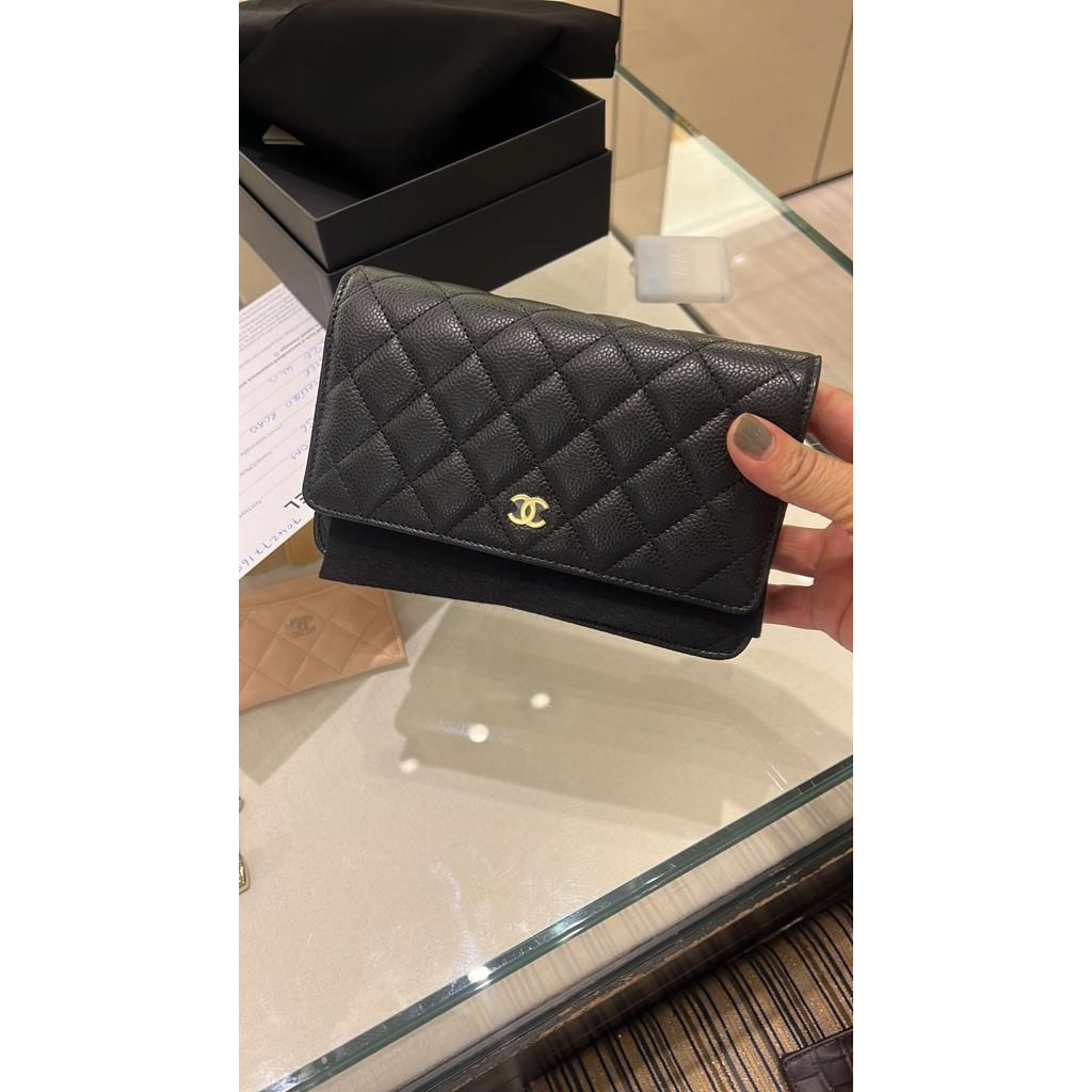 Chanel Woc Black Quilted Caviar Wallet on Chain