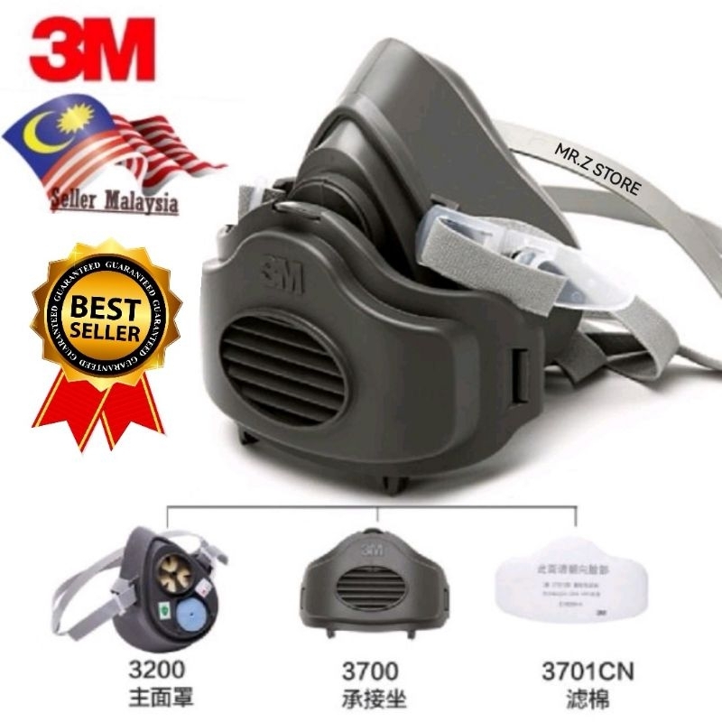 Penutup Hidung 3M Half Face Dust หน้ากากแก๊สสีเรซิ่น Epoxy Respirator N95 3200 3700 3701