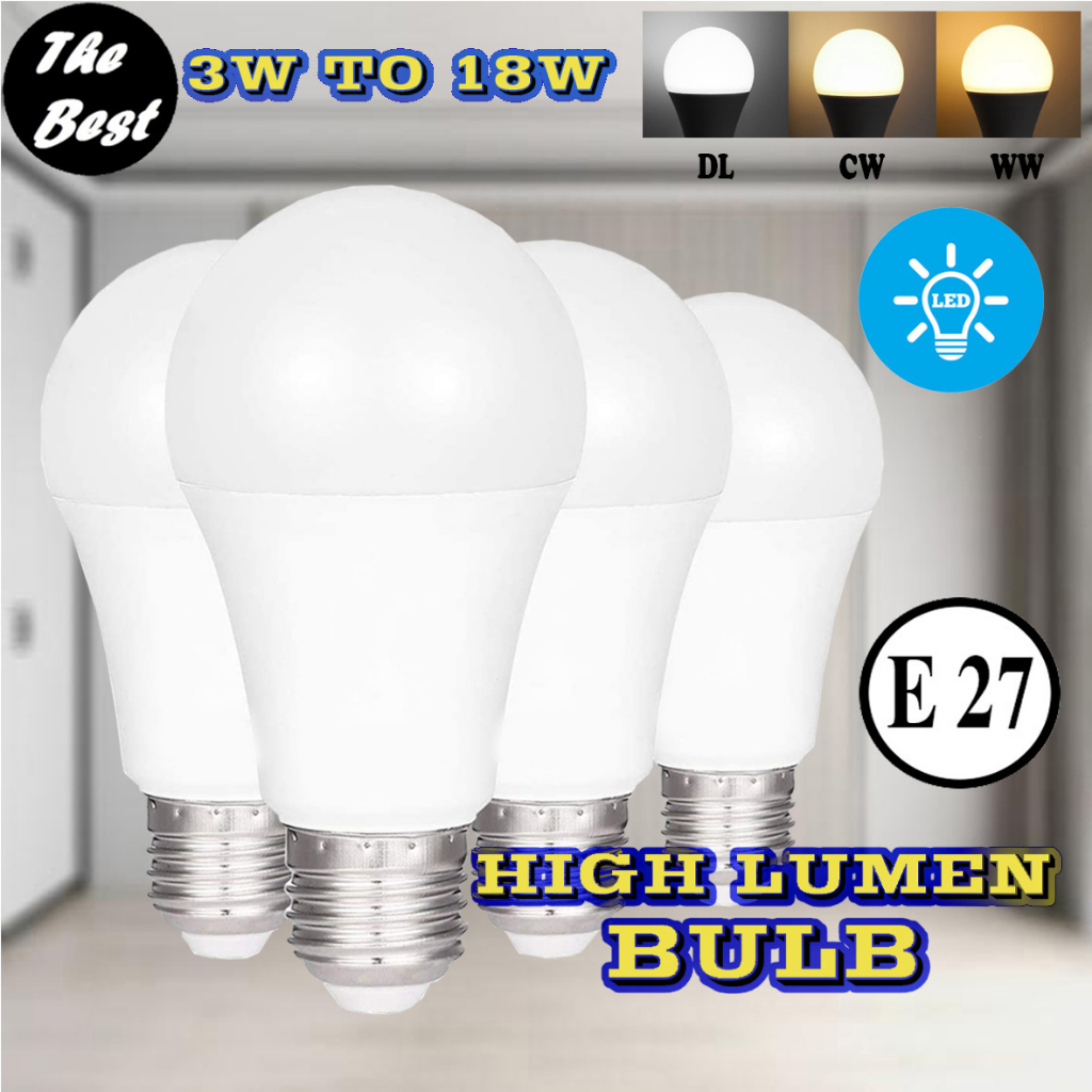 หลอดไฟปิงปอง LED ทรงกลม 3W 6W 10W 15W 18W (E27) ประหยัดพลังงาน แสงสีขาวอบอุ่น Coolwhite