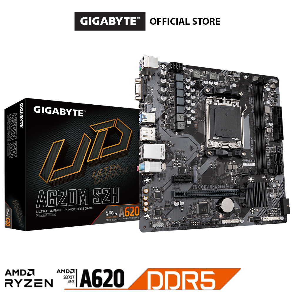 Gigabyte A620M S2H DDR5 AMD AM5 A620 Micro-ATX เมนบอร์ดรองรับ AMD Ryzen 7000 Series PCIe Gen4
