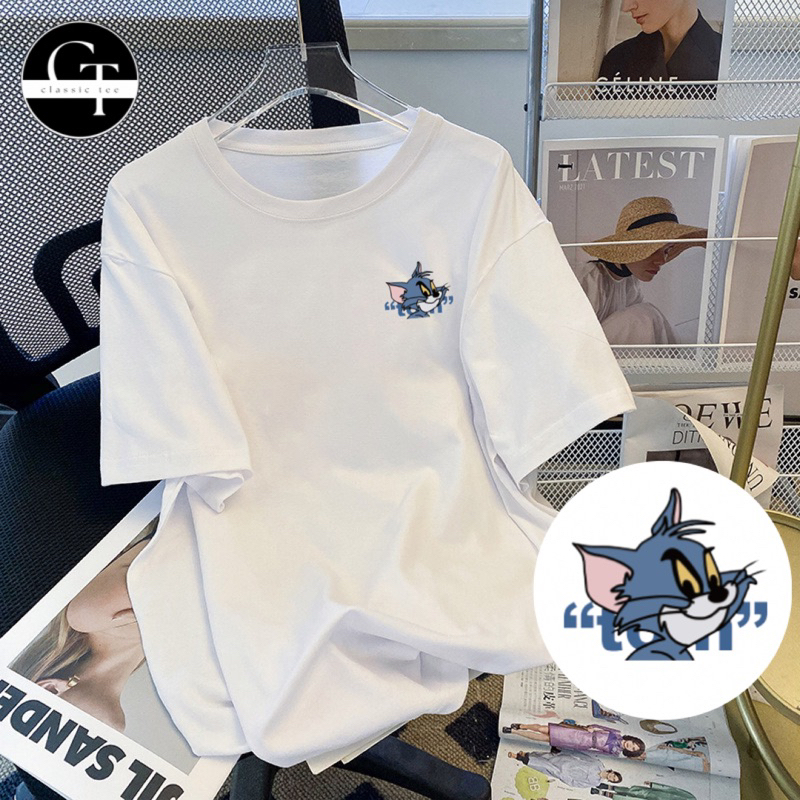 T0M และ J3RRY เสื้อยืดผ้าฝ้าย 100% พิมพ์กราฟิก COUPLE/OVERSIZED/UNISEX卡通猫和棉 T-SHIRT 情趣用装 日用装 夏เสื้อย