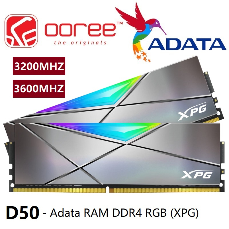 Adata XPG SPECTRIX D50 3200MHZ / 3600MHZ DDR4 RGB แรมเกมมิ่ง หน่วยความจํา สําหรับ PC 16GB / 32GB - สีเทา