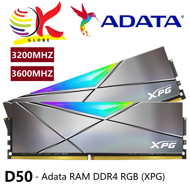 Adata XPG SPECTRIX D50 3200MHZ / 3600MHZ DDR4 RGB แรมหน่วยความจําเกมมิ่ง สําหรับ PC (16GB / 32GB) - สีเทา