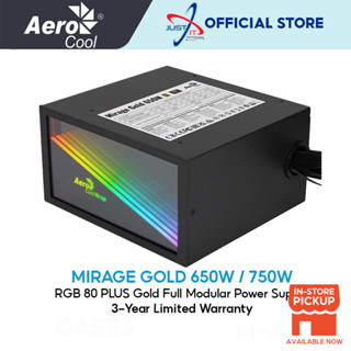 Aerocool MIRAGE 650W / 750W RGB 80 PLUS แหล่งจ่ายไฟโมดูลาร์ แบบเต็ม สีทอง