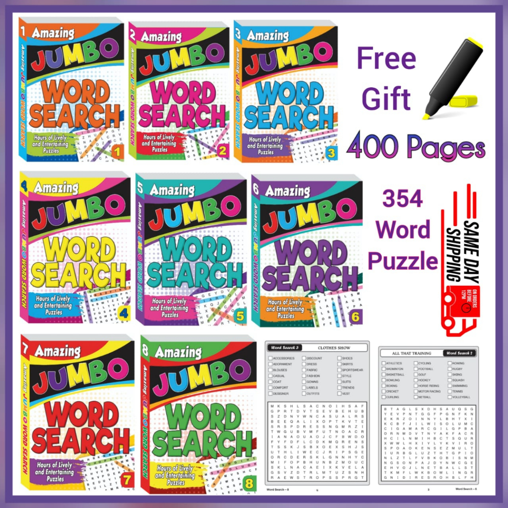 Amazing Jumbo Word Search Puzzle Book ผู้ใหญ่ Crossword Puzzle Word Game งานอดิเรกหนังสือ