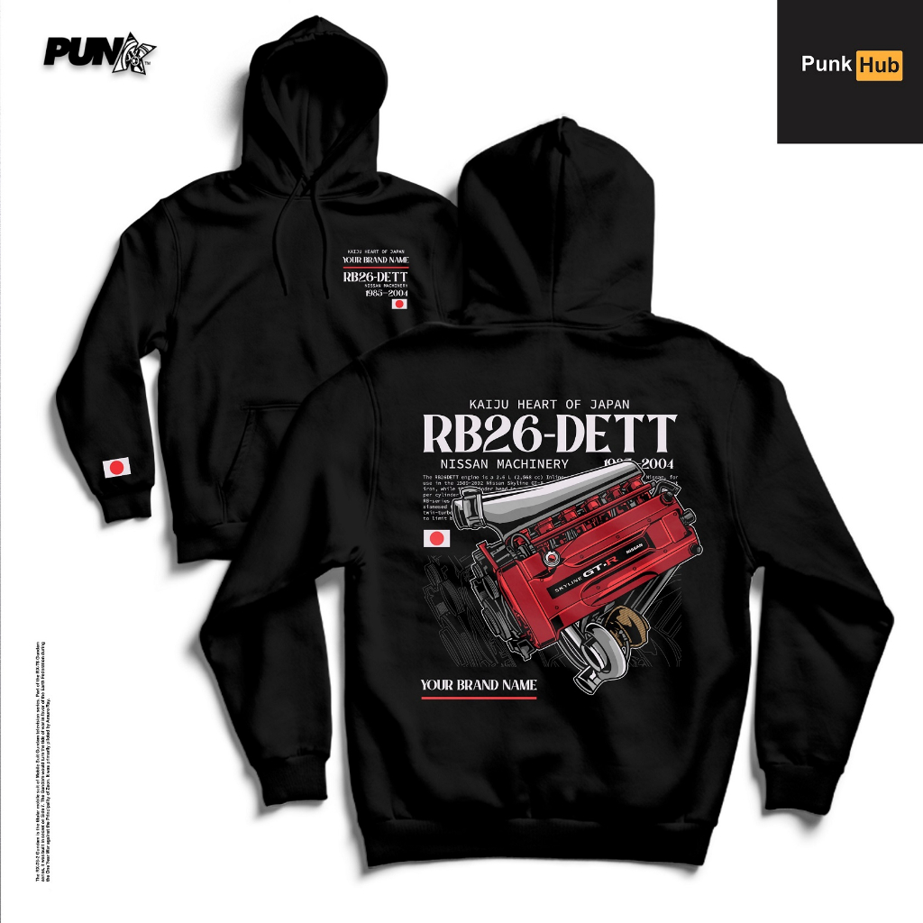 [OFFICIAL PUNKWHEELS] เสื้อฮู้ด ENGGINE RB26-DETT Custom Design By PUNKWHEELS (XS-2XL) สีดํา