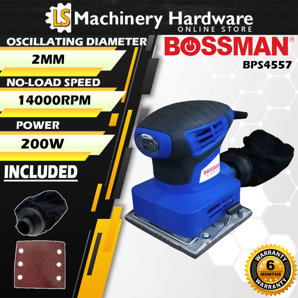 BOSSMAN BPS4557 PALM SANDER 240W FOC SANDING PAPER & DUST COLLECTION BAG - รับประกัน 6 เดือน