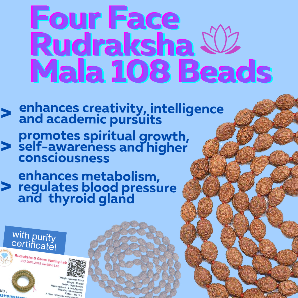 4 Face Rudraksha Mala/Mlai 108 (Unisex) พร้อมใบรับรองทดสอบ Lab