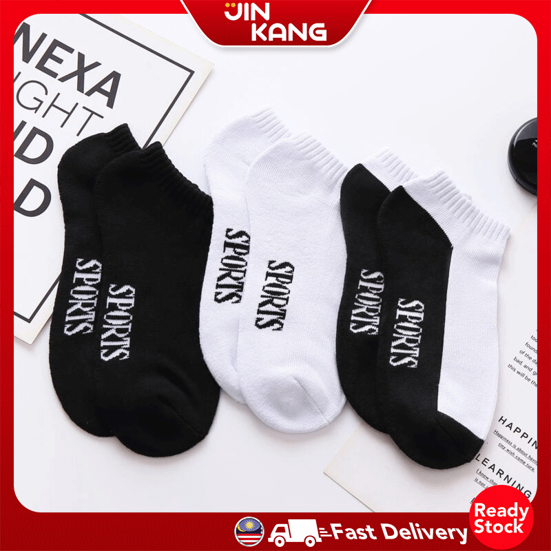 JIUNKANG Qstar ผู้ชายลูกเรือสีดําสีขาวหนาทํางานถุงเท้าข้อเท้ากีฬาถุงเท้า StokinTebal Stoking Lelaki