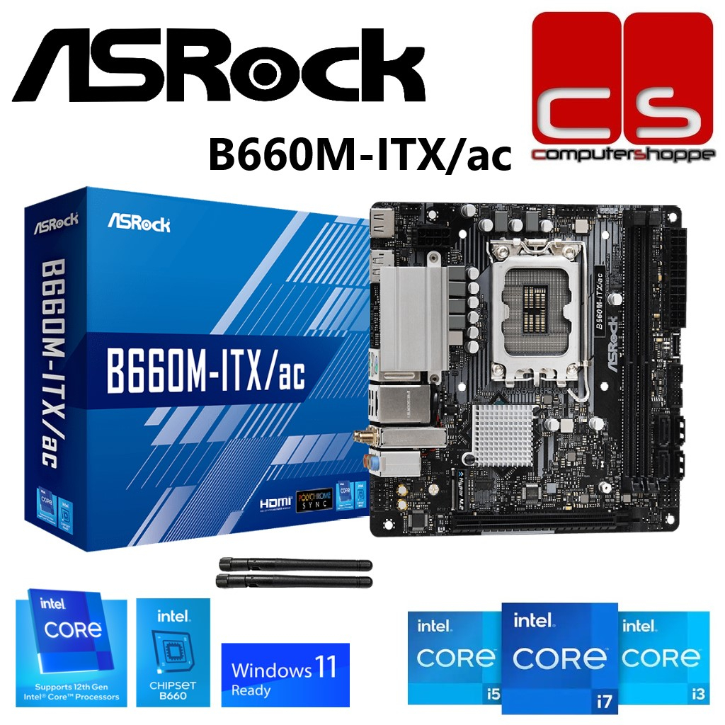 Asrock B660M-ITX/ac Mini-ITX เมนบอร์ด + Intel 12th/13th Gen โปรเซสเซอร์ Combo