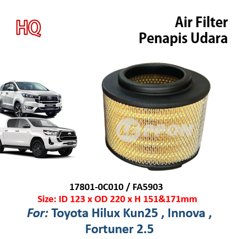 Leppon กรองอากาศ Toyota Hilux Kun25 Toyota Innova Toyota Fortuner 2.5 17801-0C010 17801-0c010 17801-