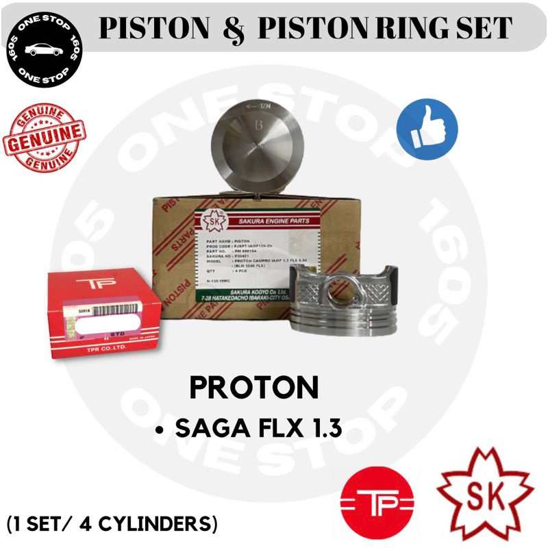 PROTON FLX 1.3 & FLX 1.6 SAKURA PISTON SET & TP PISTON RING SET (4 ชิ้น)