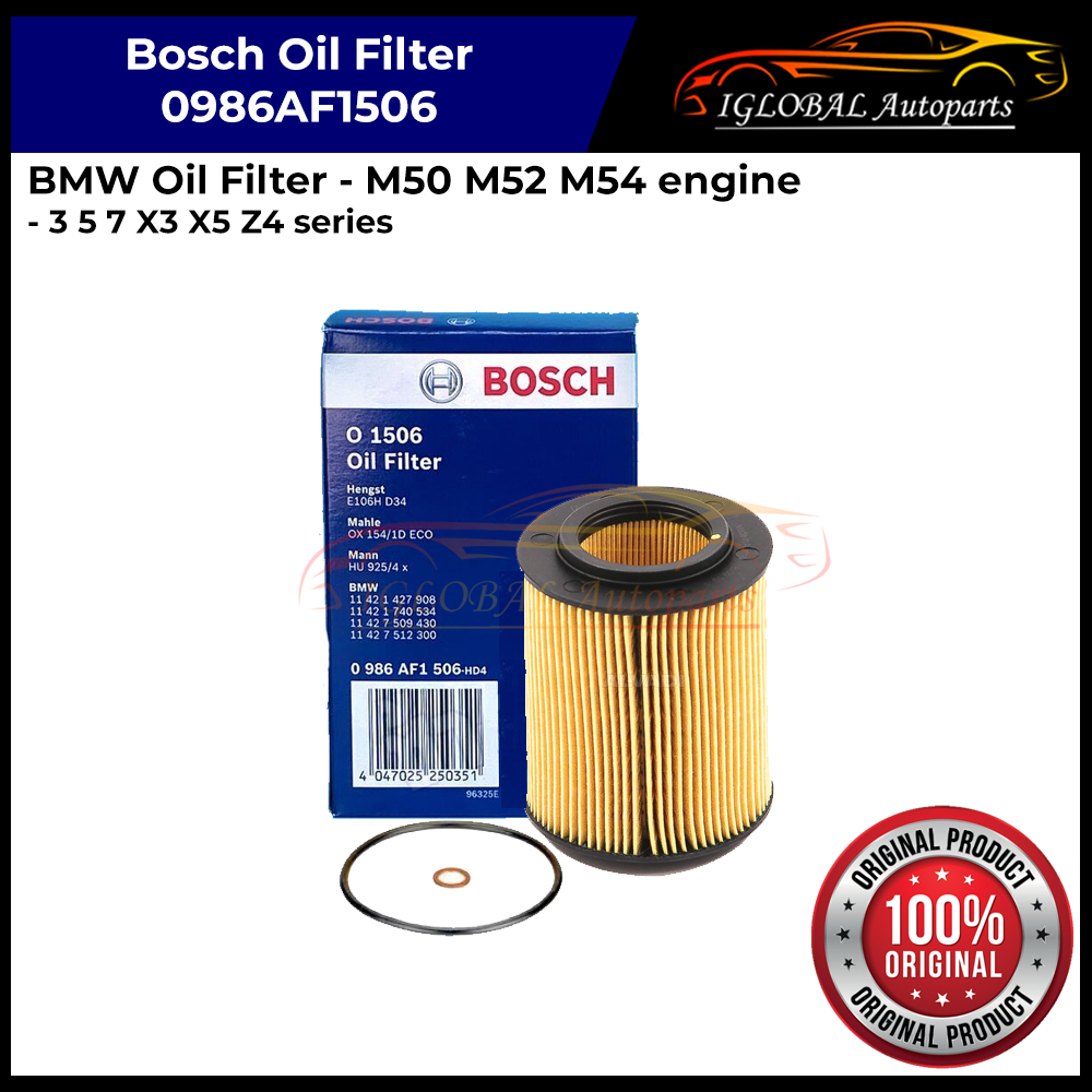 กรองน้ํามันเครื่อง Bosch O1506 สําหรับ BMW 3 5 7 X3 X5 Z4 series / E36 E38 E39 E46 E53 E60 E65 E83 E
