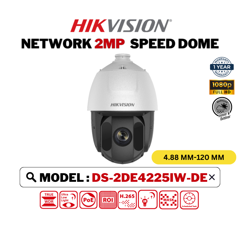 กล้องวงจรปิด HIKVISION (World No. 1) IP PTZ 2MP เครือข่าย 1080 25X ซูมออปติคัลความเร็วโดม DS-2DE4225