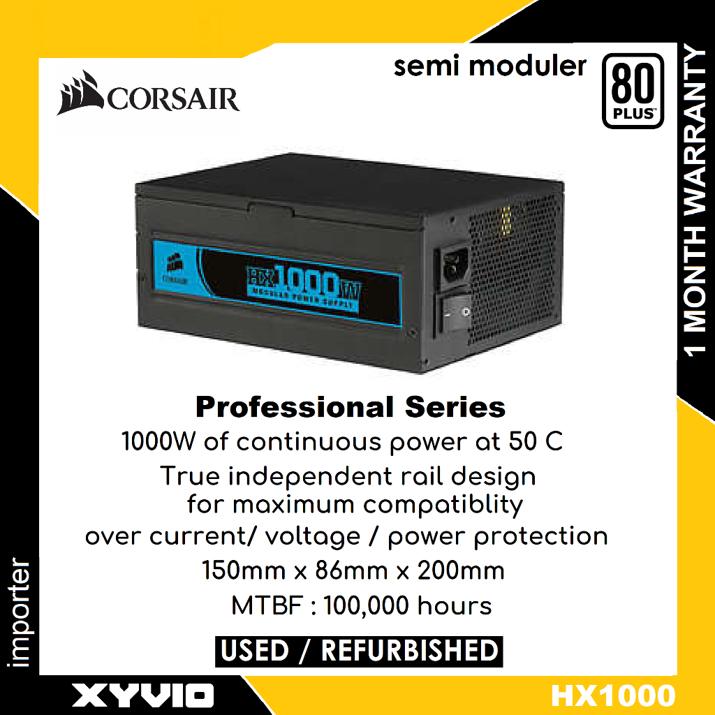 CORSAIR HX Series HX1000 1000watt 80+ Platinum UK Version Semi พร้อมแหล่งจ่ายไฟ PSU แบบโมดูลเต็มรูปแ