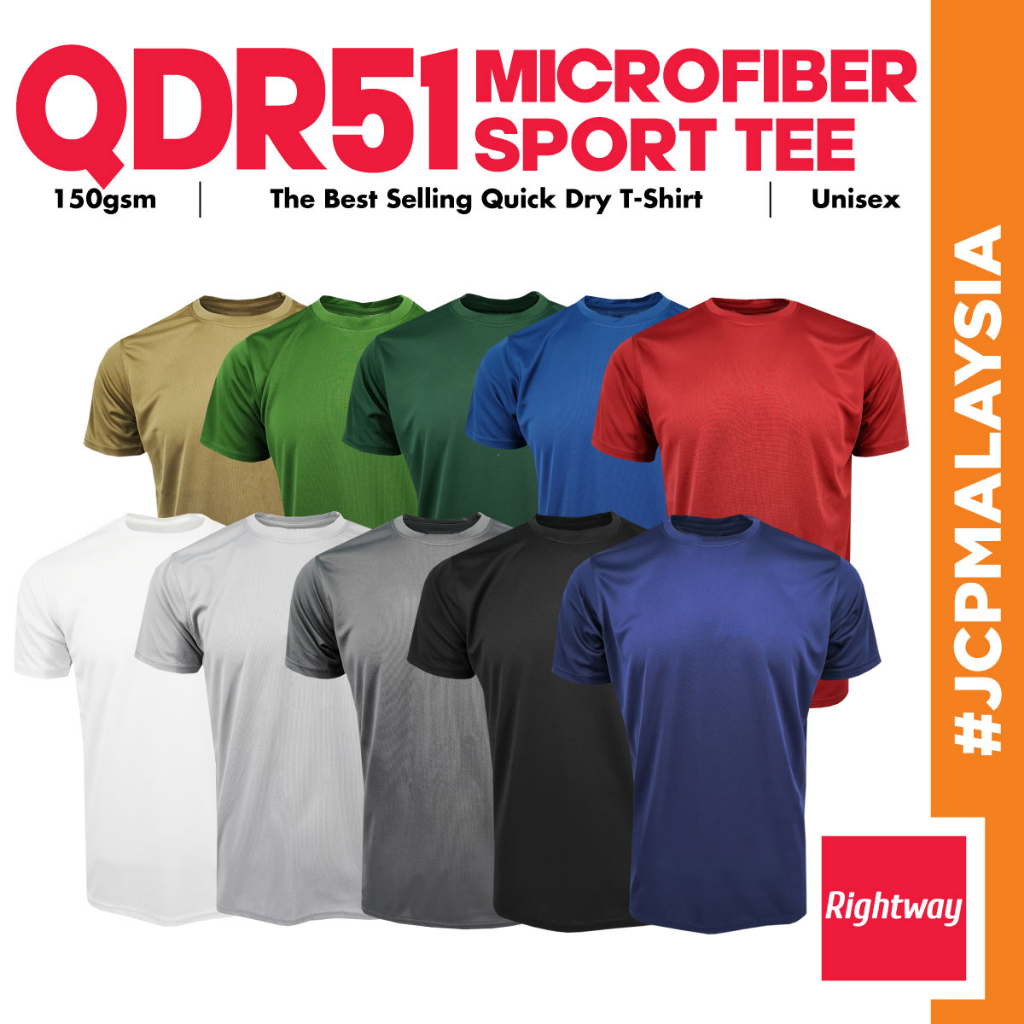 JCP x RIGHTWAY QDR51 Cool Fit เสื้อยืดแห้งเร็ว Unisex ผู้ใหญ่ไมโครไฟเบอร์ 100% กีฬาเสื้อยืด Group A