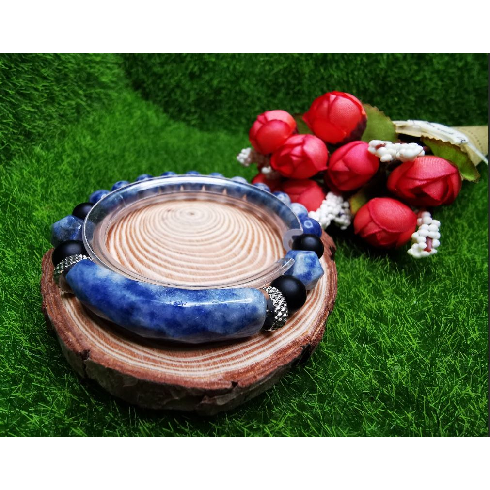 (DQ444) สร้อยข้อมือ Sodalite ธรรมชาติ สร้อยข้อมือ 天然方石手