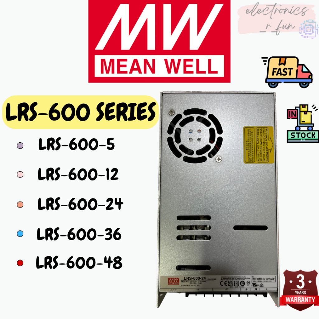 Mean Well LRS-600-5,12,24,27,36,48 Mean Well Power Supply รับประกัน 3 ปี