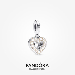 Pandora จี้หัวใจสีขาว ประดับไข่มุก ของขวัญวันเกิด สําหรับสุภาพสตรี p615