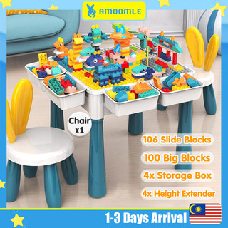 【24H】Multi-Function Building Blocks Table For Kids Learning Playing Study Drawing Compatible Duplo meja mainan kanak kan