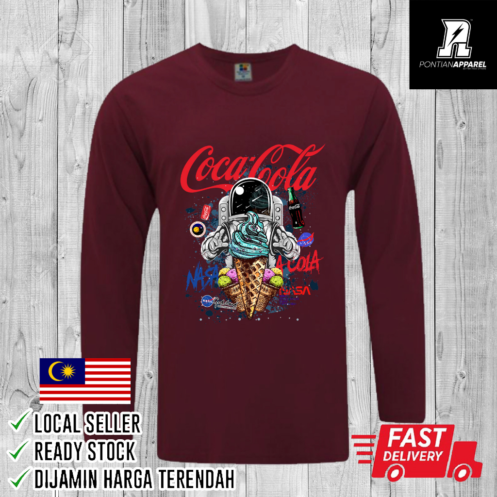 Nasa COCA COLA 2 เสื้อยืดผ้าฝ้าย 100% แขนยาว