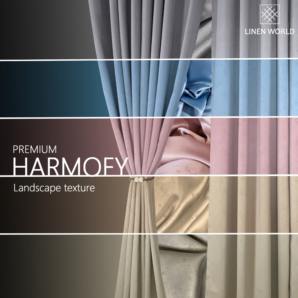 Harmofy ผ้าม่าน 90% Blackout Soft Map รูปแบบเพื่อเย็บหน้าต่างบานเลื่อนตะขอ/แหวน UV Curtain