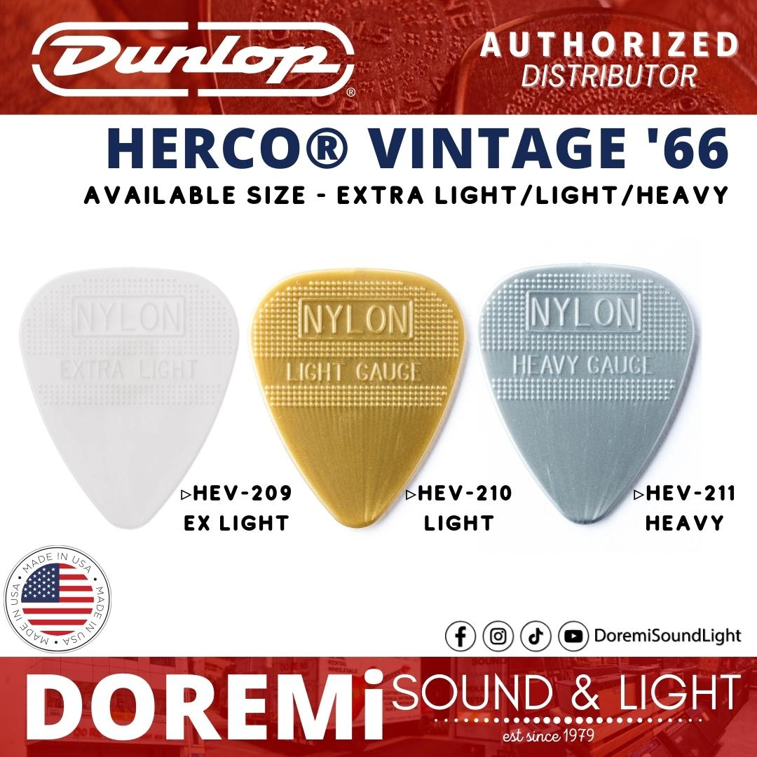 Jim Dunlop Herco Vintage 66 Nylon Guitar Pick, Pack of 3pcs Guitar Picks - Extra Light/Light/Heavy