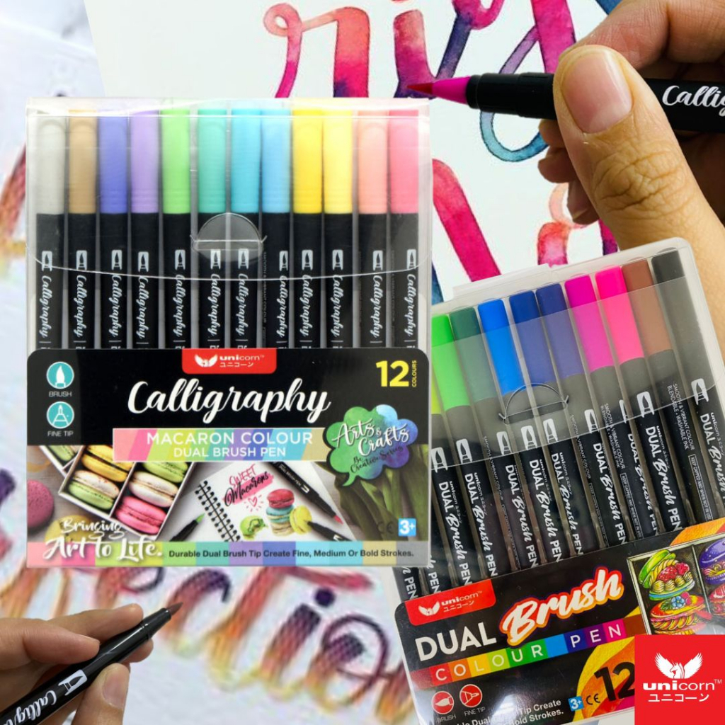UNICORN DUAL BRUSH COLOUR PEN 12 ชิ้น BASIC และ MACARON COLOUR