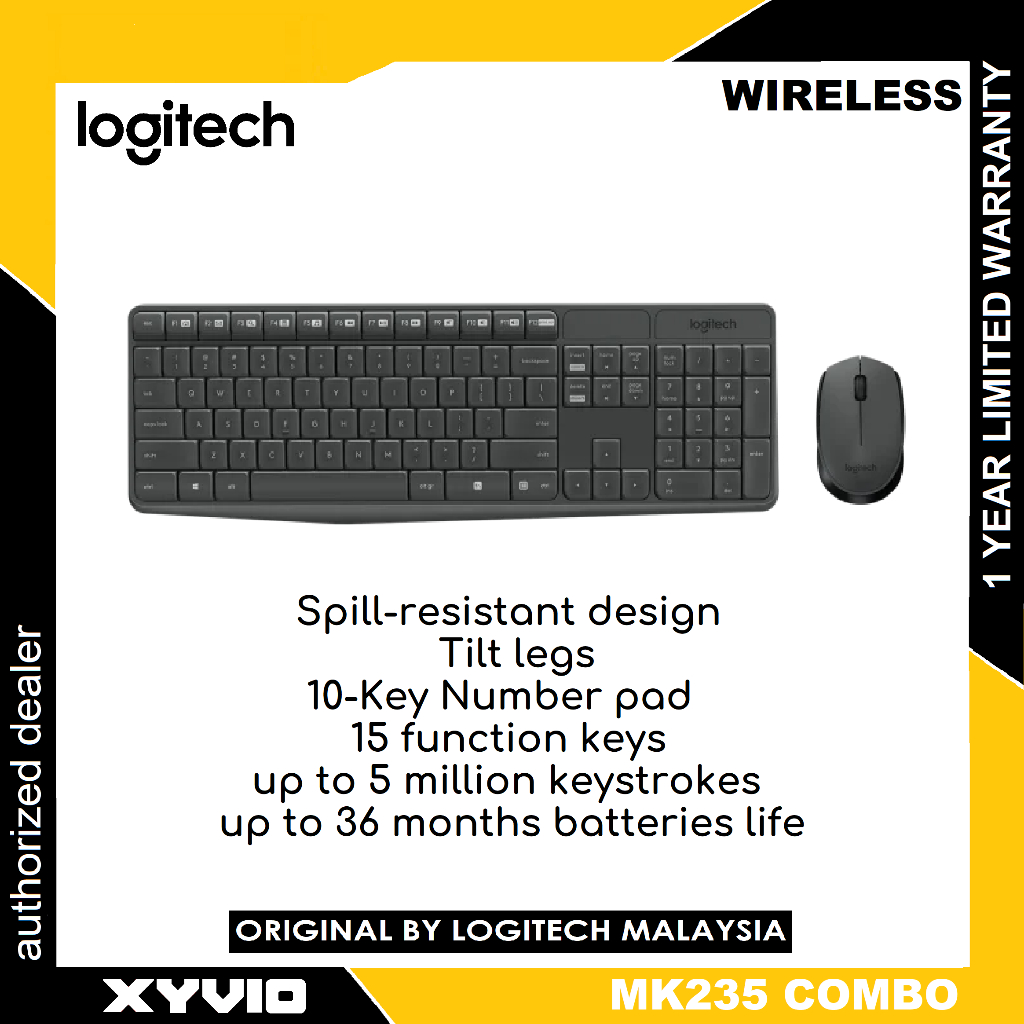 ชุดคีย์บอร์ดและเมาส์ไร้สาย Logitech MK235