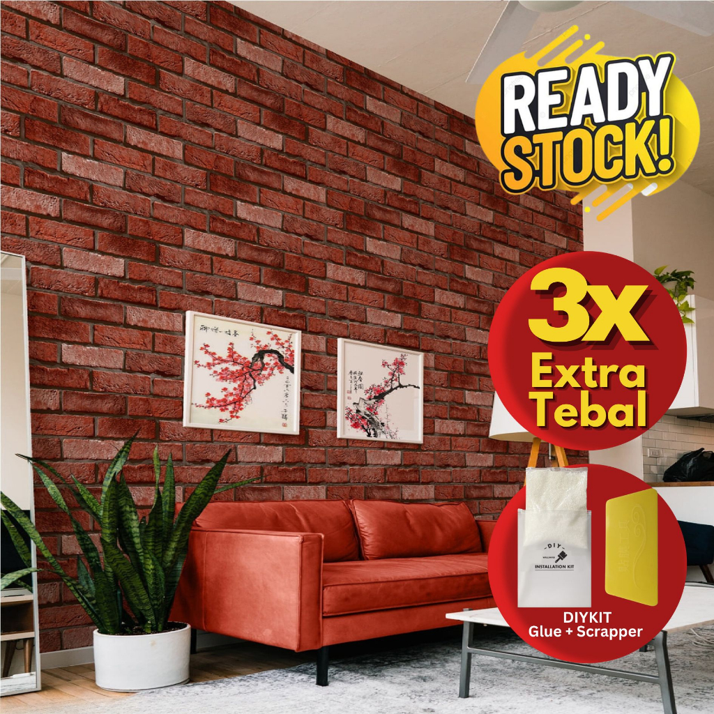 🔥Wallpaper Dinding Corak Batu Brick Wallpaper Non Self Adhesive Kertas Dinding Tebal Corak Effect 3D