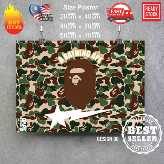 Supreme x a bathing ape โปสเตอร์ Streetwear โปสเตอร์สตรีทไอคอน สติกเกอร์ติดผนัง โปสเตอร์เดคโคเฟรม