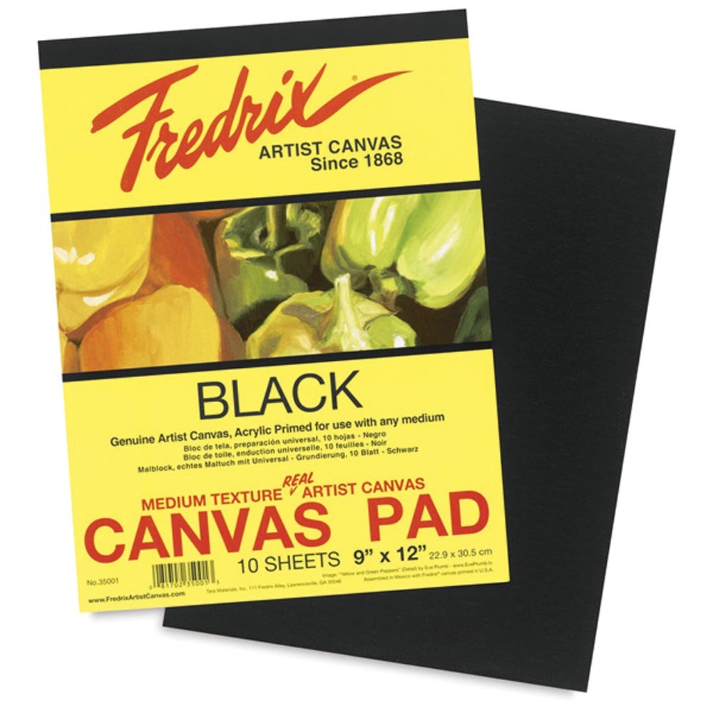FREDRIX BLACK CANVAS PAD Artist Acrylic Primed Poly/Cotton Canvas 10 แผ่นต่อ Pad USA PRIMED.