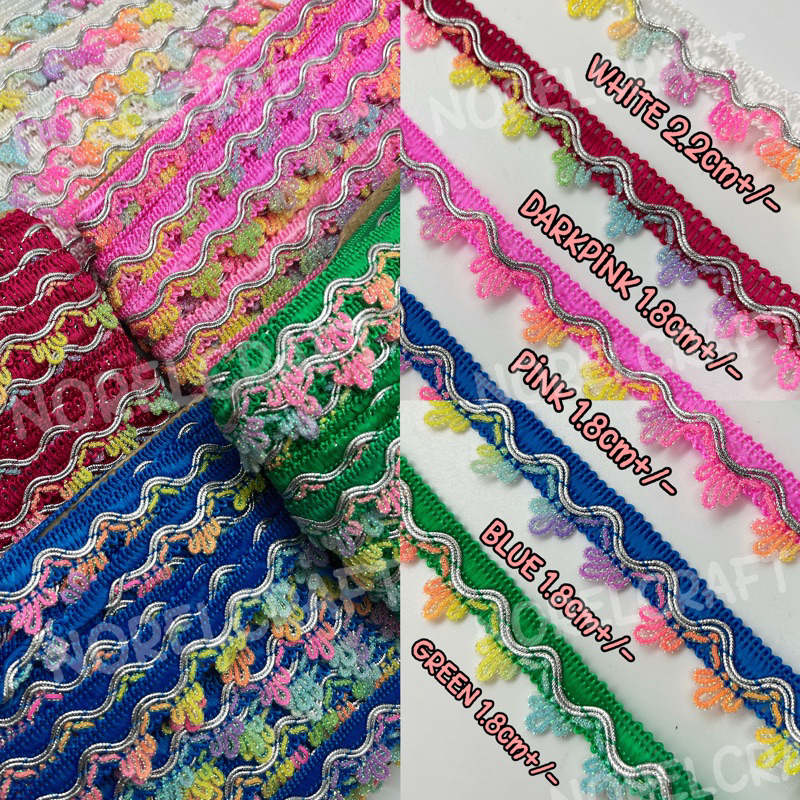 NL3[1METER] RAINBOW MIXED CHEMICAL LACE/FABRIC MIXED COLOR/RENDA SULAM RAINBOW/RENDA BUNGA