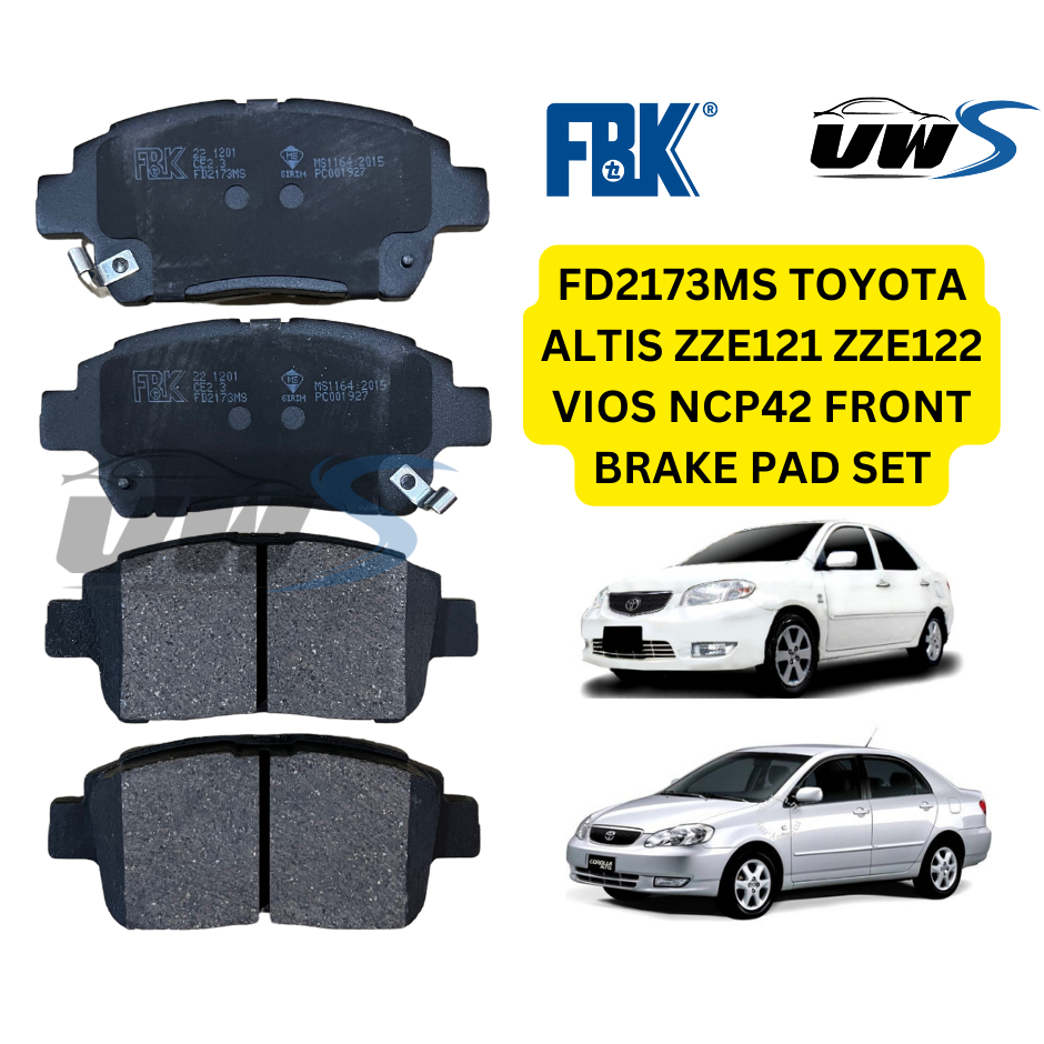 FD2173MS TOYOTA ALTIS ZZE121 ZZE122 VIOS NCP42 ชุดเบาะเบรกหน้า