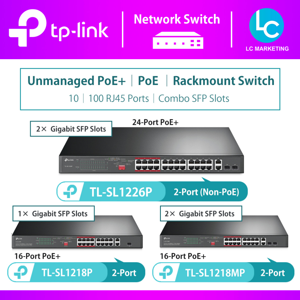 TP-Link TL-SL1218P / TL-SL1218MP / TL-SL1226P Unmanaged Gigabit Rackmount Switch PoE+ พอร์ต SFP