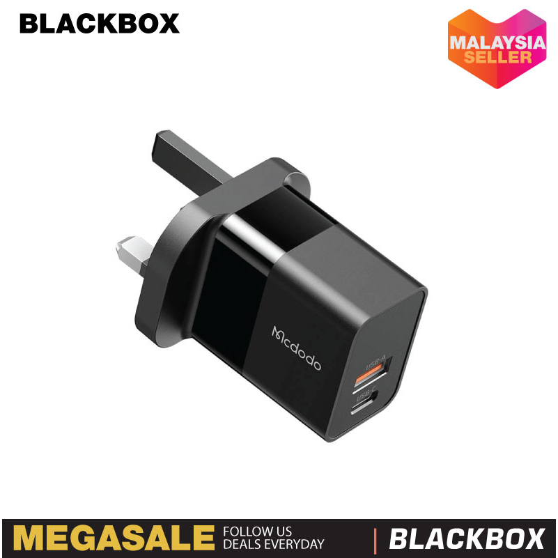 MCDODO CH-1302 CH1302 20W Super Charger PD+QC 3.0 Dual Ports Fast Charger UK Cable Set