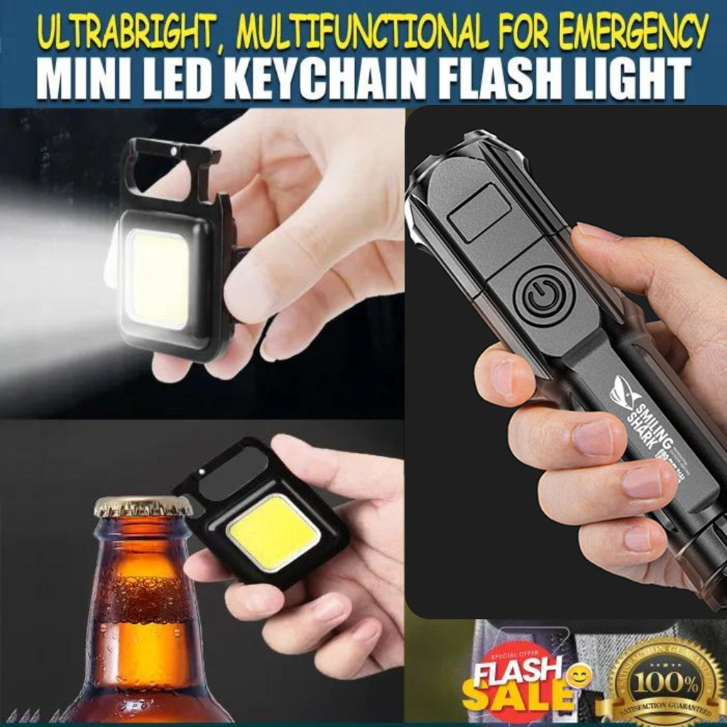 Smiling Shark ไฟฉายพวงกุญแจ light lampu suluh กลางแจ้งไฟฉาย LED USB ชาร์จไฟฉาย 手ไฟฉาย