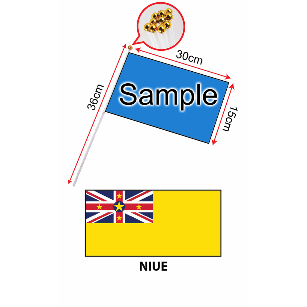 ธงมือ Niue พร้อมสติ๊ก (15x30ซม.)/ Bendera Tangan Dunia Niue (15x30ซม.)